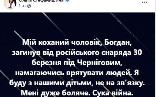 У нардепа Стефанишиной под Черниговом погиб супруг